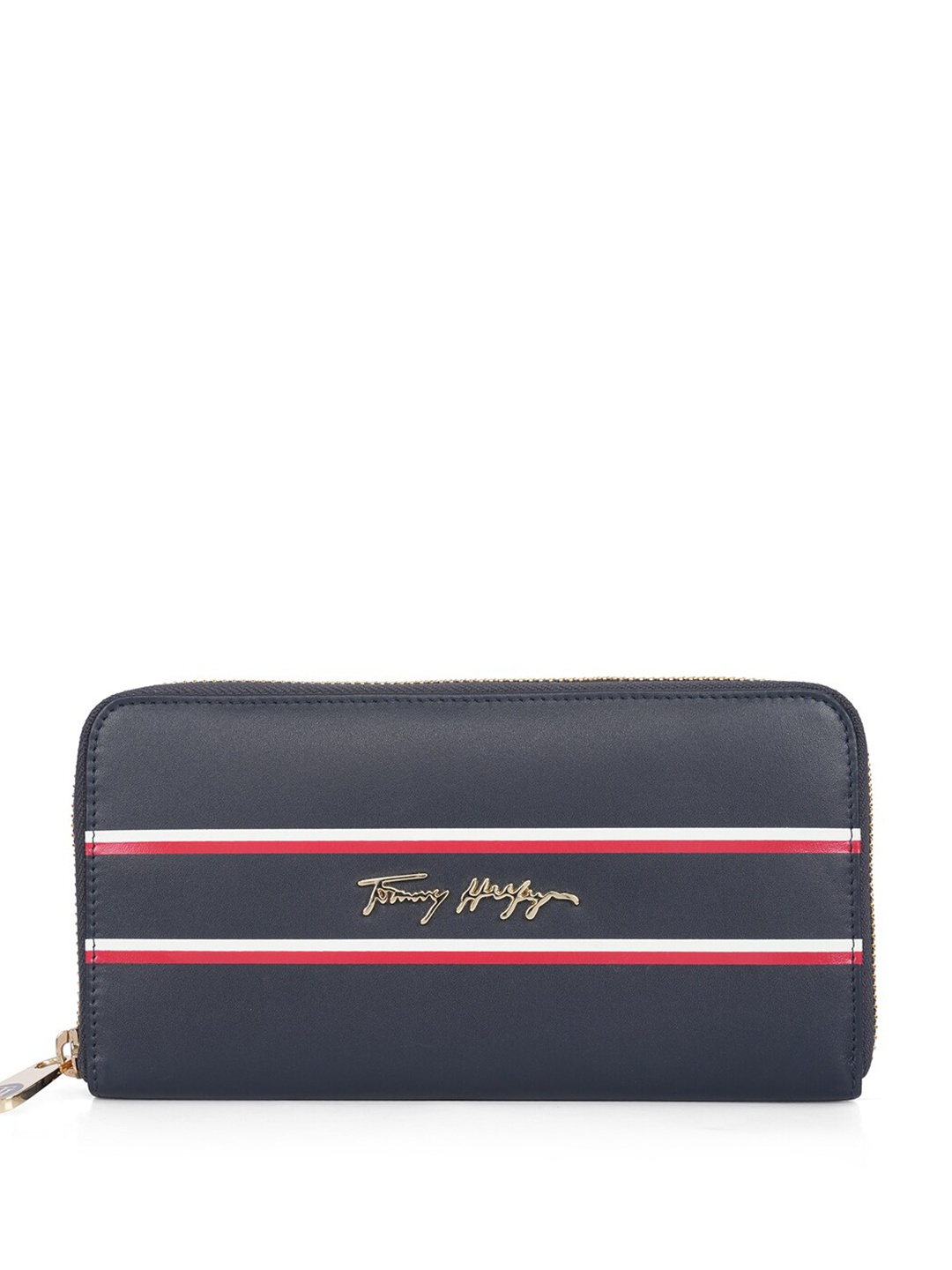 

Tommy Hilfiger Women Striped Leather Zip Around Wallet, Navy blue