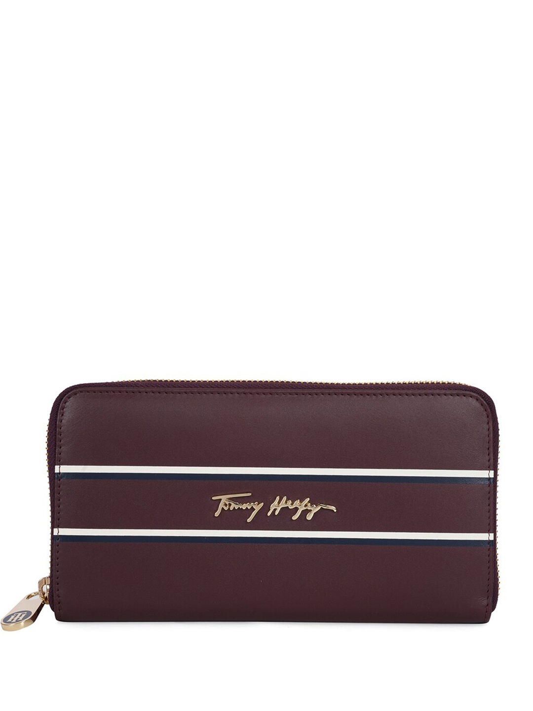 

Tommy Hilfiger Women Striped Leather Zip Around Wallet, Red