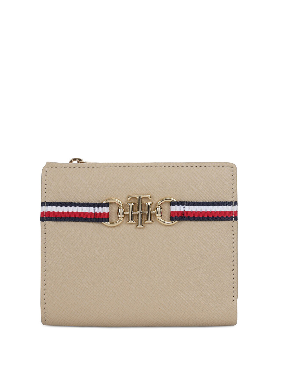 

Tommy Hilfiger Women Textured Leather Two Fold Wallet, Beige