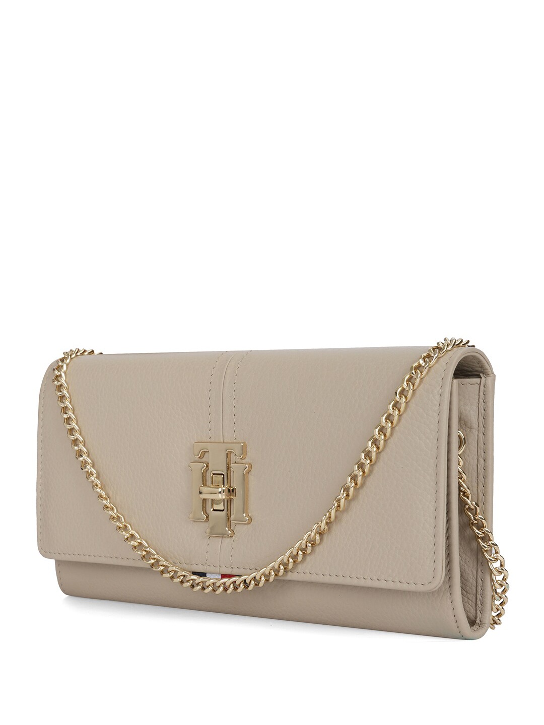 

Tommy Hilfiger Women Textured Brand Logo Leather Two Fold Wallet, Beige