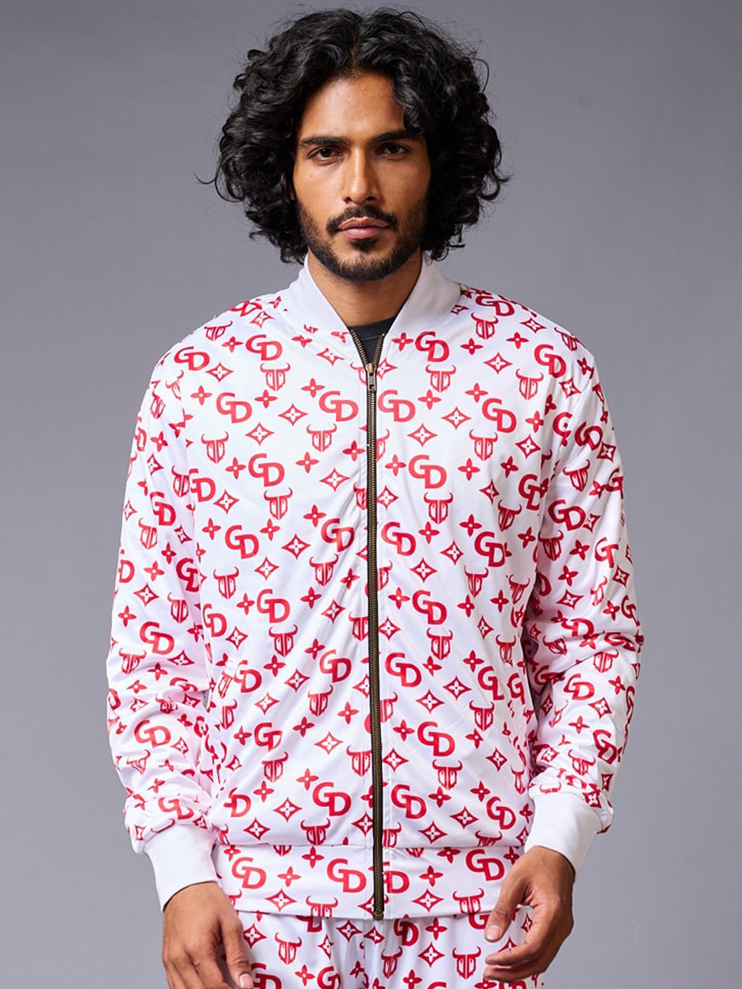 

GO DEVIL Printed Bomber Style Jacket With Pant Co-Ords, White