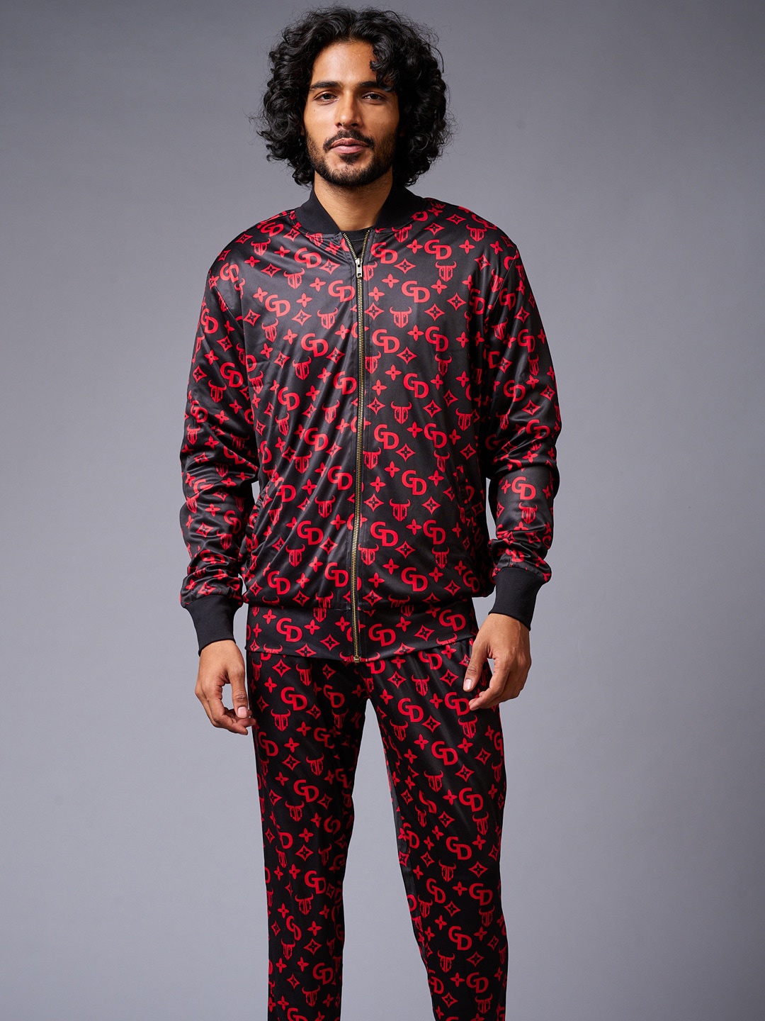 

GO DEVIL Printed High Neck Jacket With Trousers Co-Ords, Black