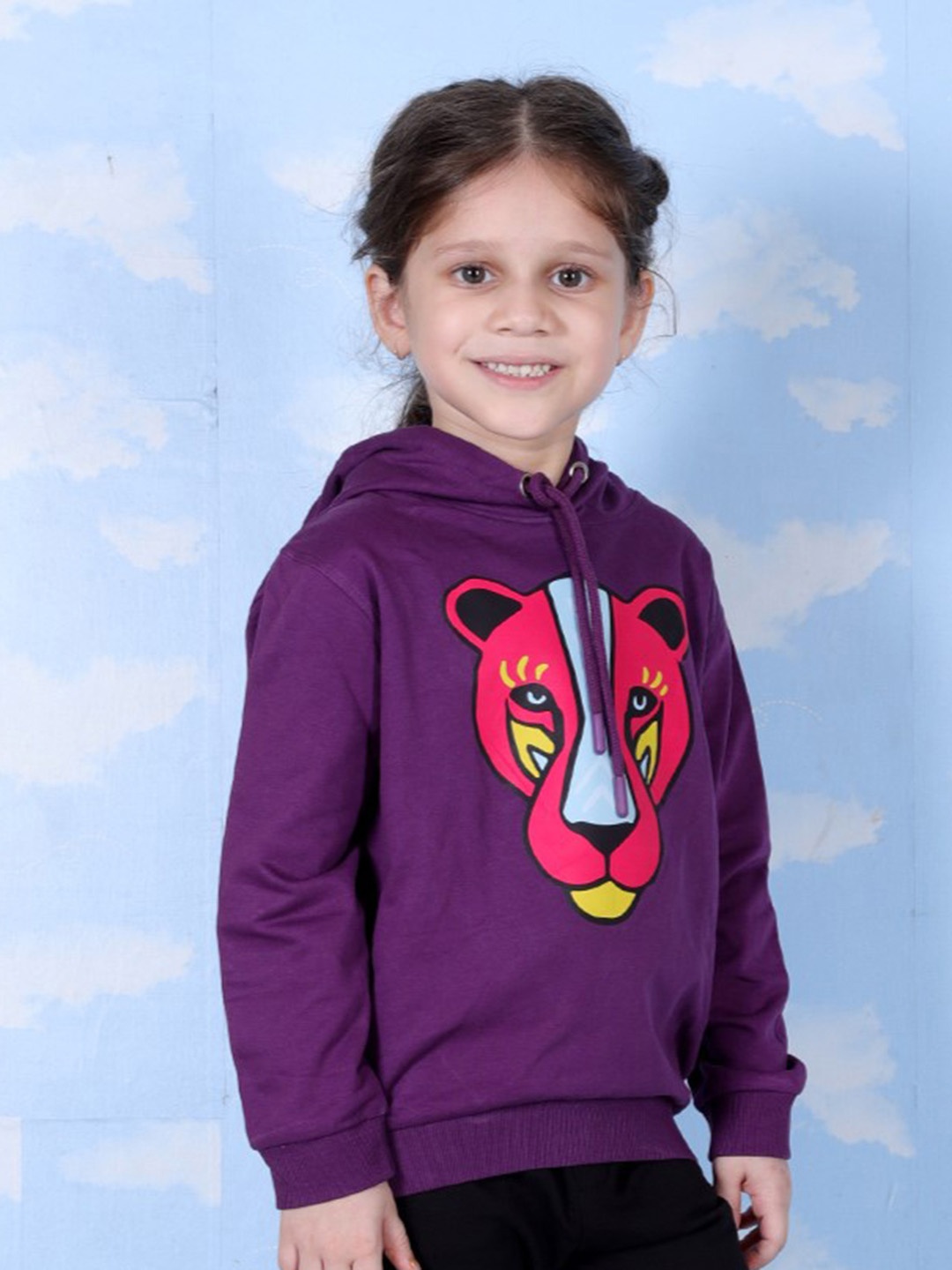 

The Mom Store Kids Graphic Printed Hooded Cotton Sweatshirt, Purple