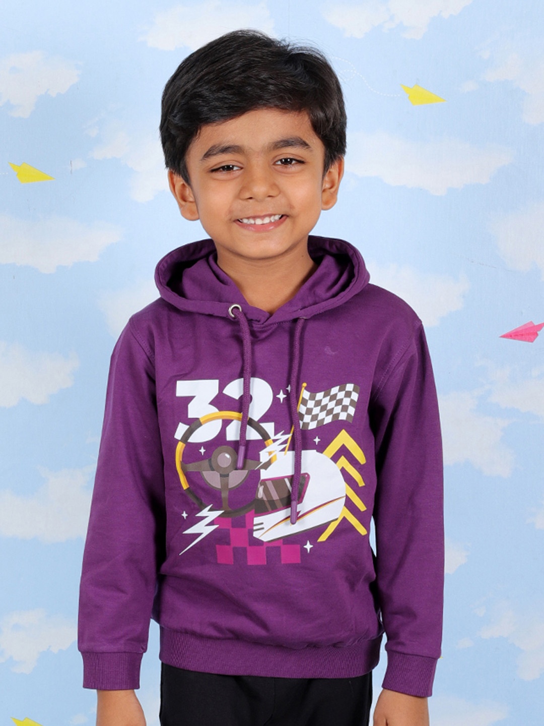 

The Mom Store Kids Let's Go Race Printed Hooded Sweatshirt, Purple
