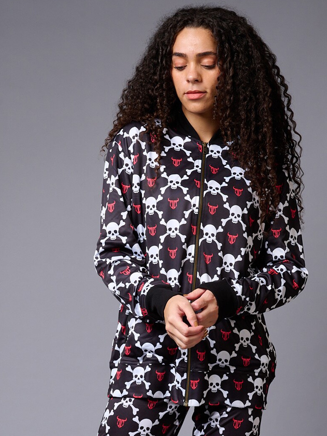 

GO DEVIL Skull Printed Jacket With Trousers Co-ord, Black