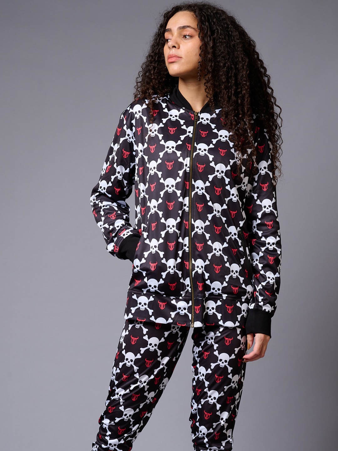 

GO DEVIL Conversational Printed Shawl Neck Jacket With Trouser Co-Ords, Black