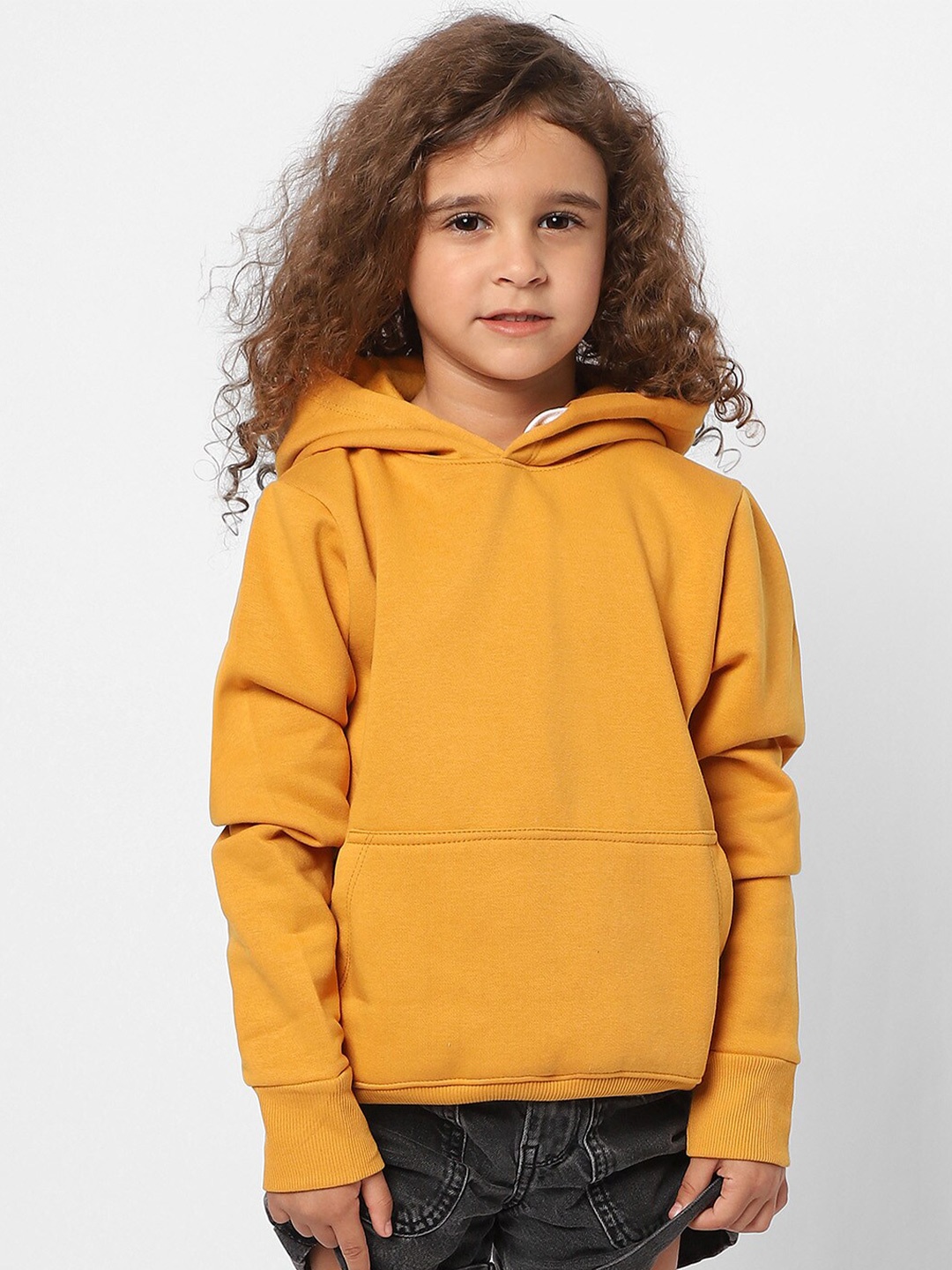 

Instafab Girls Hooded Cotton Sweatshirt, Mustard