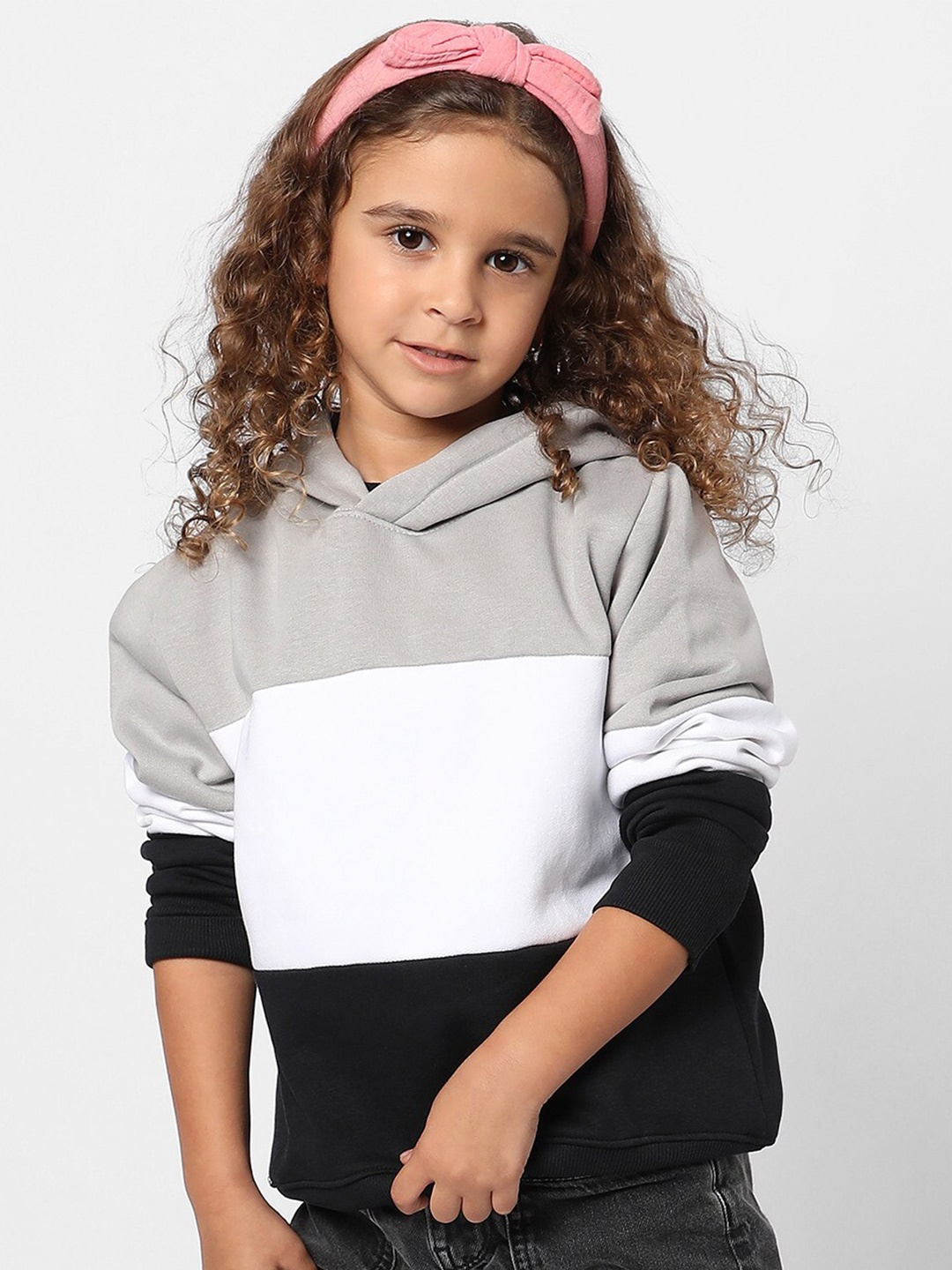 

Instafab Girls Colourblocked Hooded Sweatshirt, Grey