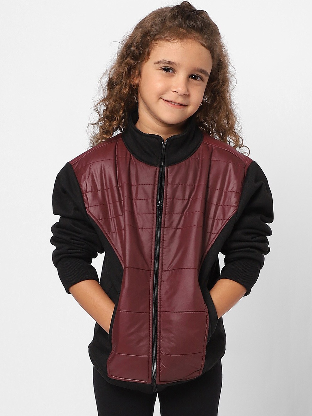 

Instafab Girls Mock Collar Windcheater Cotton Bomber Jacket, Black