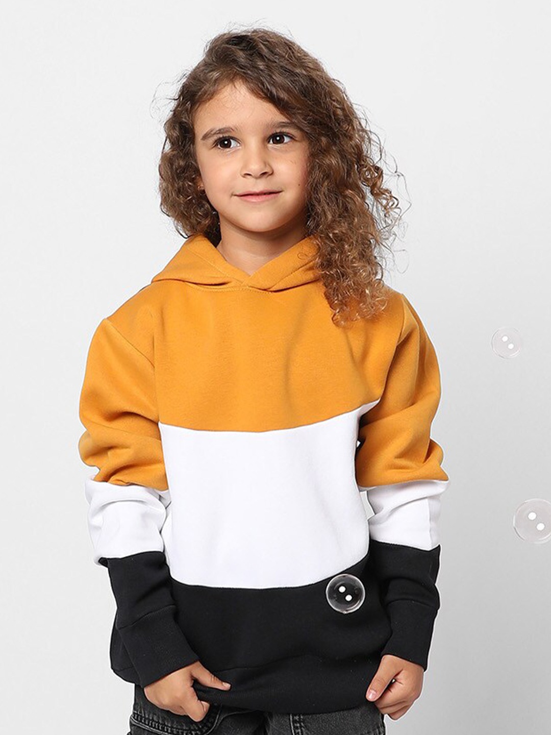 

Instafab Girls Colourblocked Hooded Cotton Sweatshirt, Mustard
