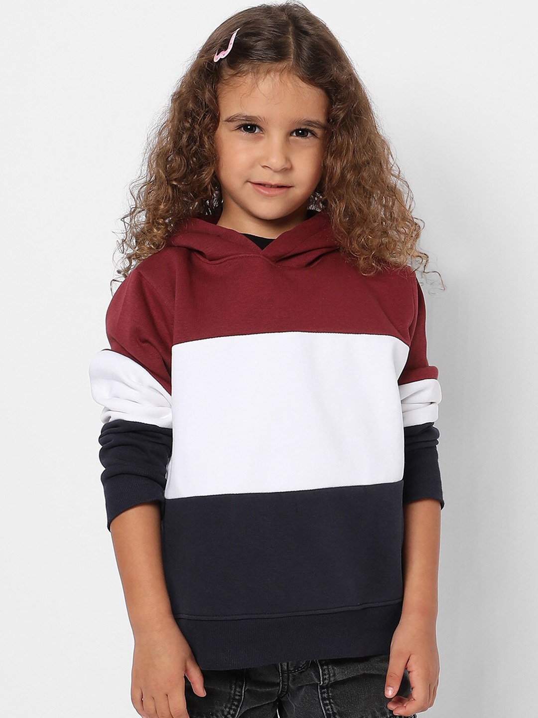 

Instafab Girls Colourblocked Hooded Sweatshirt, Blue