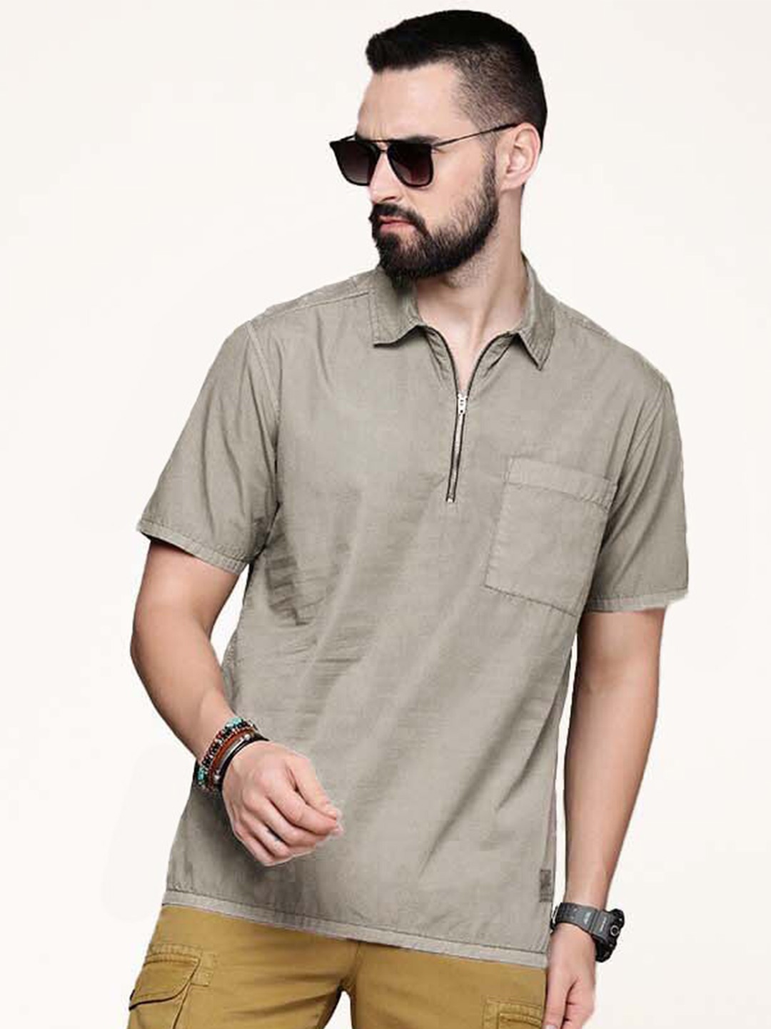 

Roadster Spread Collar Cotton Shirt, Grey