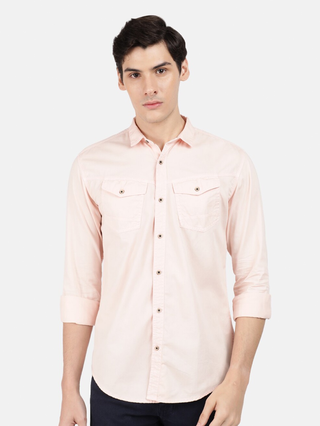 

IVOC Spread Collar Pure Cotton Casual Shirt, Peach
