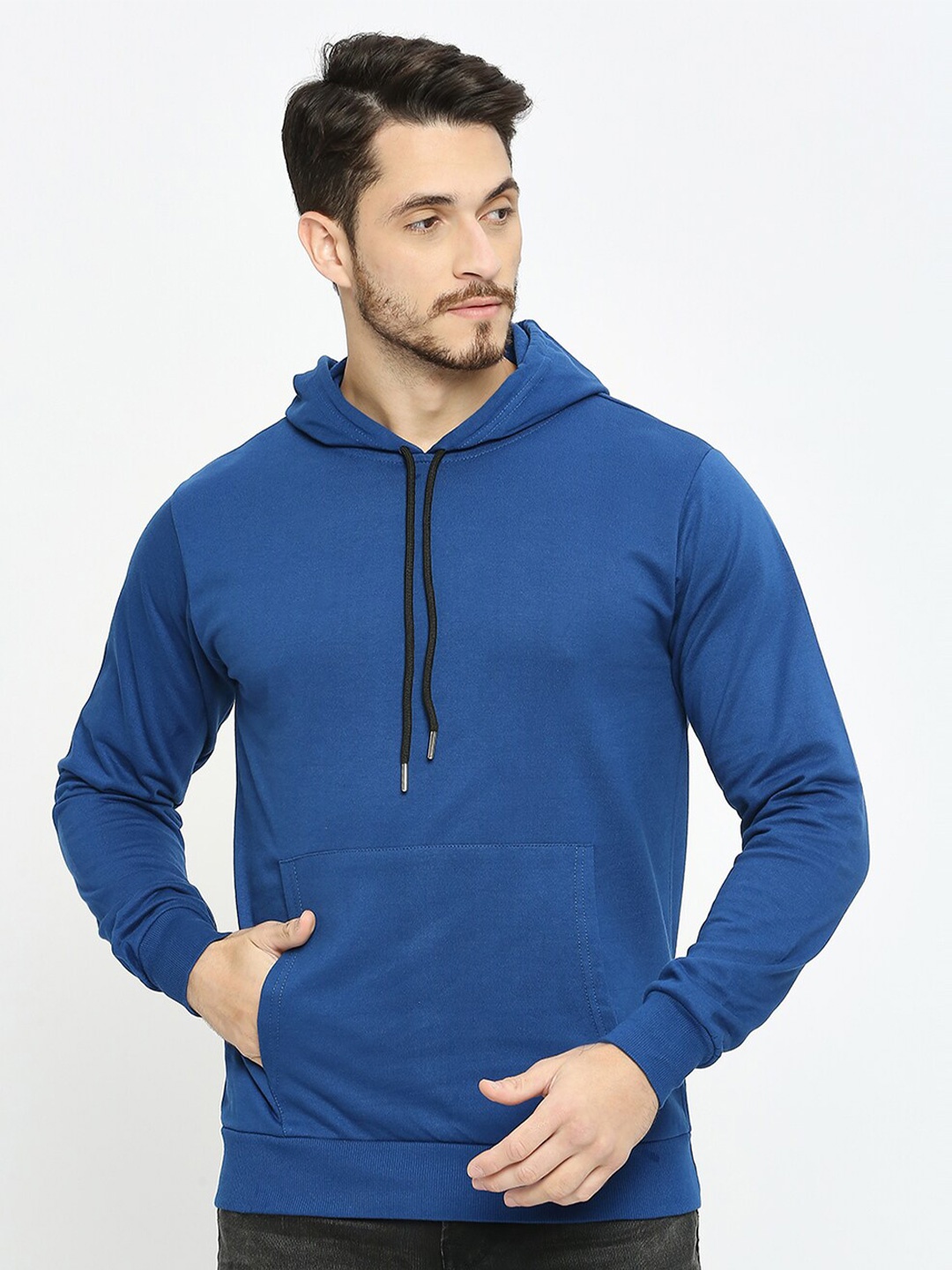 

THE DAILY OUTFITS Hooded Pure Cotton Pullover Sweatshirt, Blue