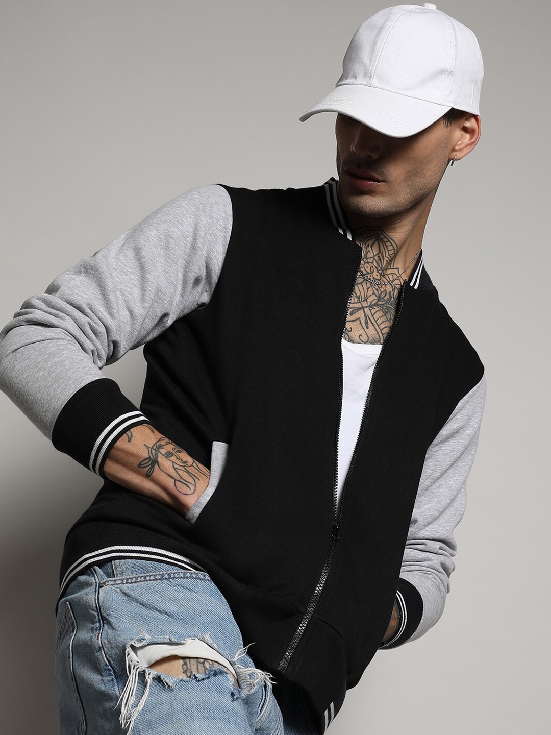 

Campus Sutra Black Windcheater Mock Collar Cotton Bomber Jacket
