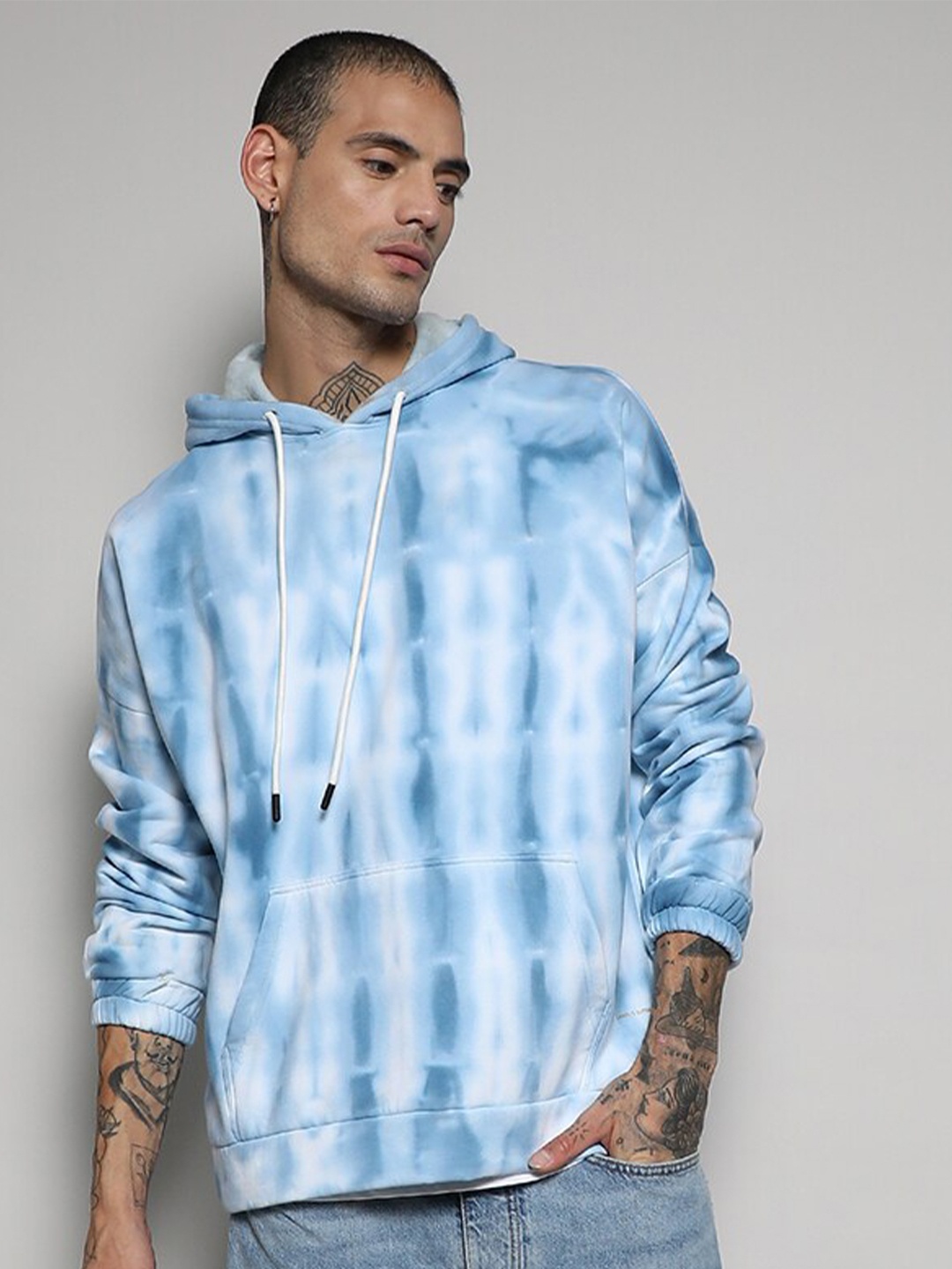 

Campus Sutra White Tie & Dye Dyed Cotton Hooded Pullover Sweatshirt