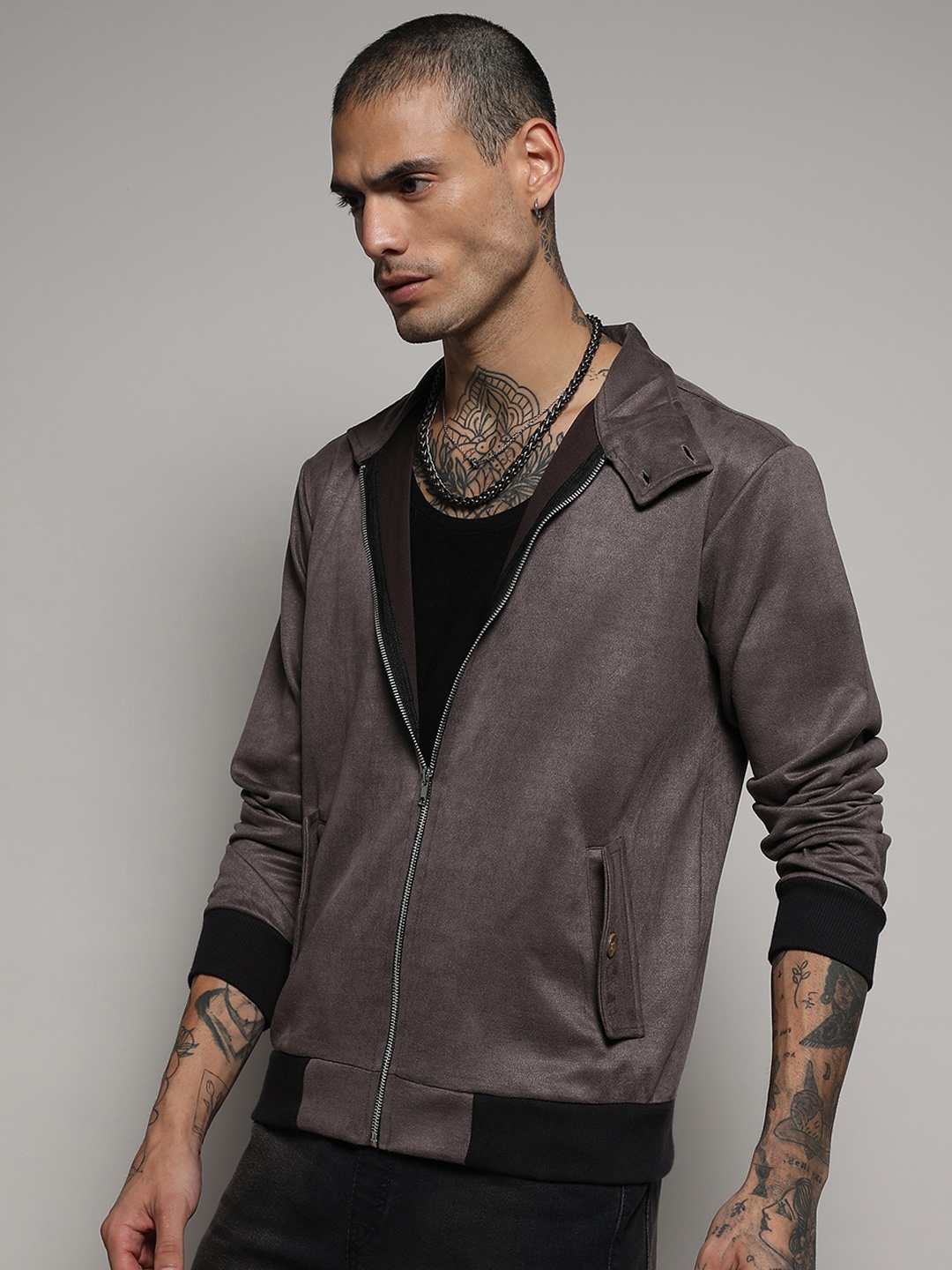 

Campus Sutra Brown Windcheater Suede Bomber Jacket