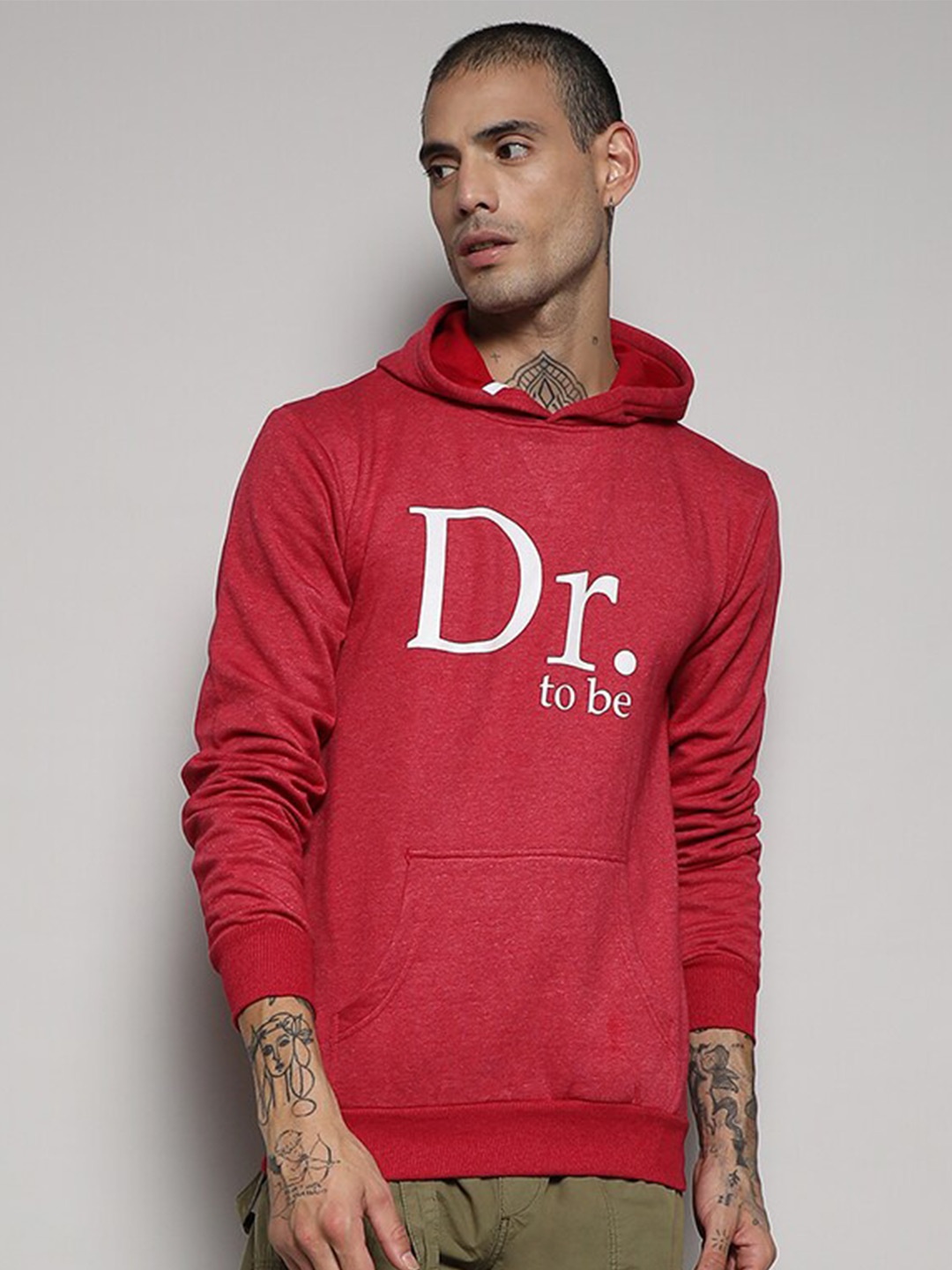 

Campus Sutra Typography Printed Hooded Cotton Sweatshirt, Red