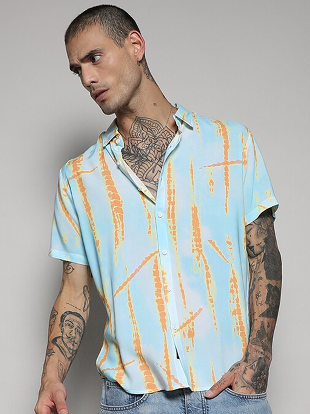 

Campus Sutra Classic Abstract Printed Spread Collar Casual Shirt, Blue