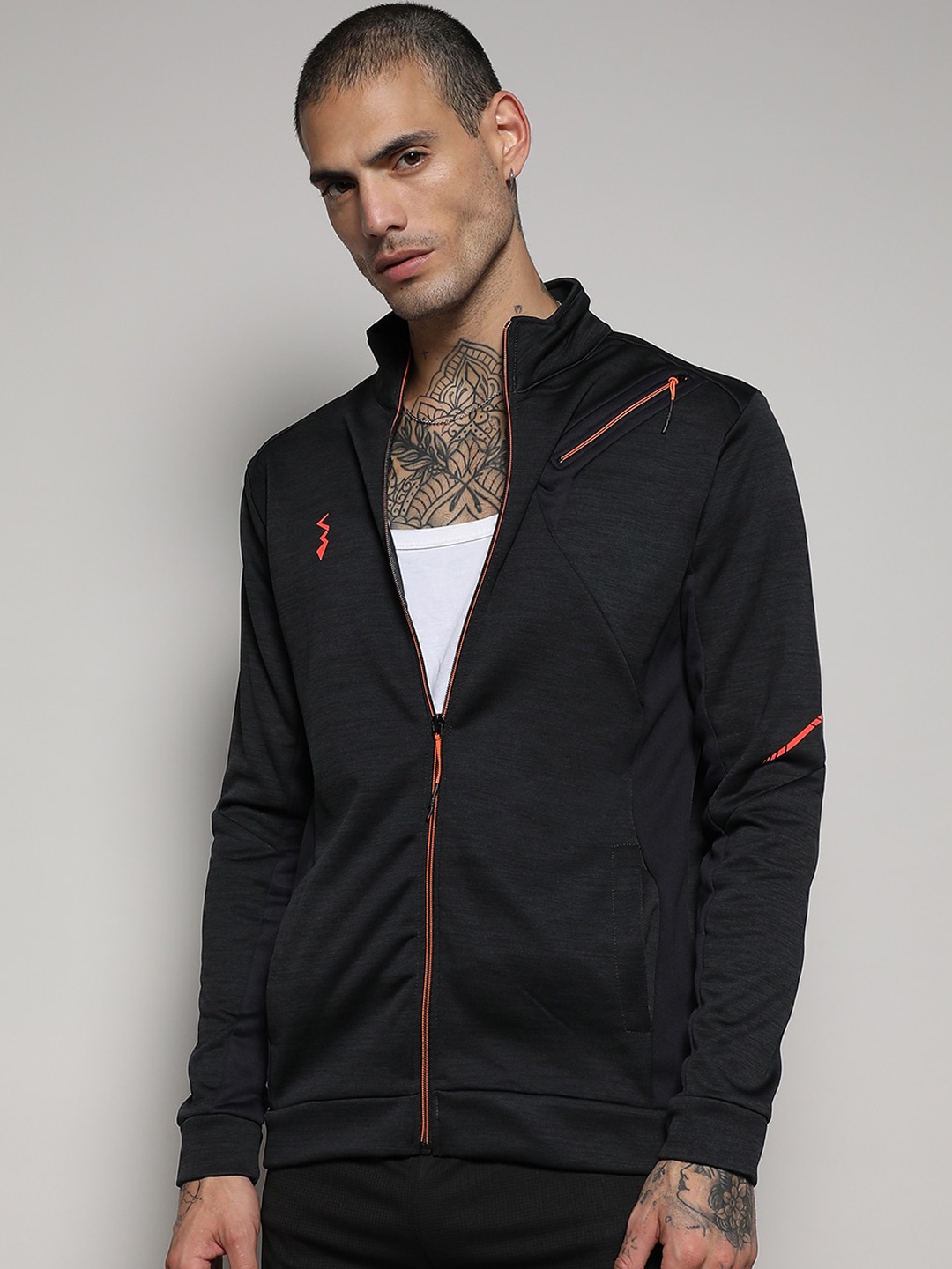 

Campus Sutra Black Windcheater Mock Collar Sporty Jacket