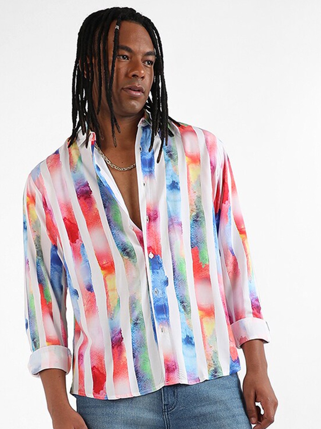 

Campus Sutra Classic Striped Opaque Casual Shirt, White