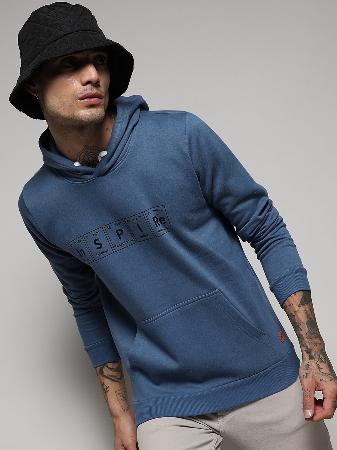 

Campus Sutra Typography Printed Hooded Cotton Sweatshirt, Blue