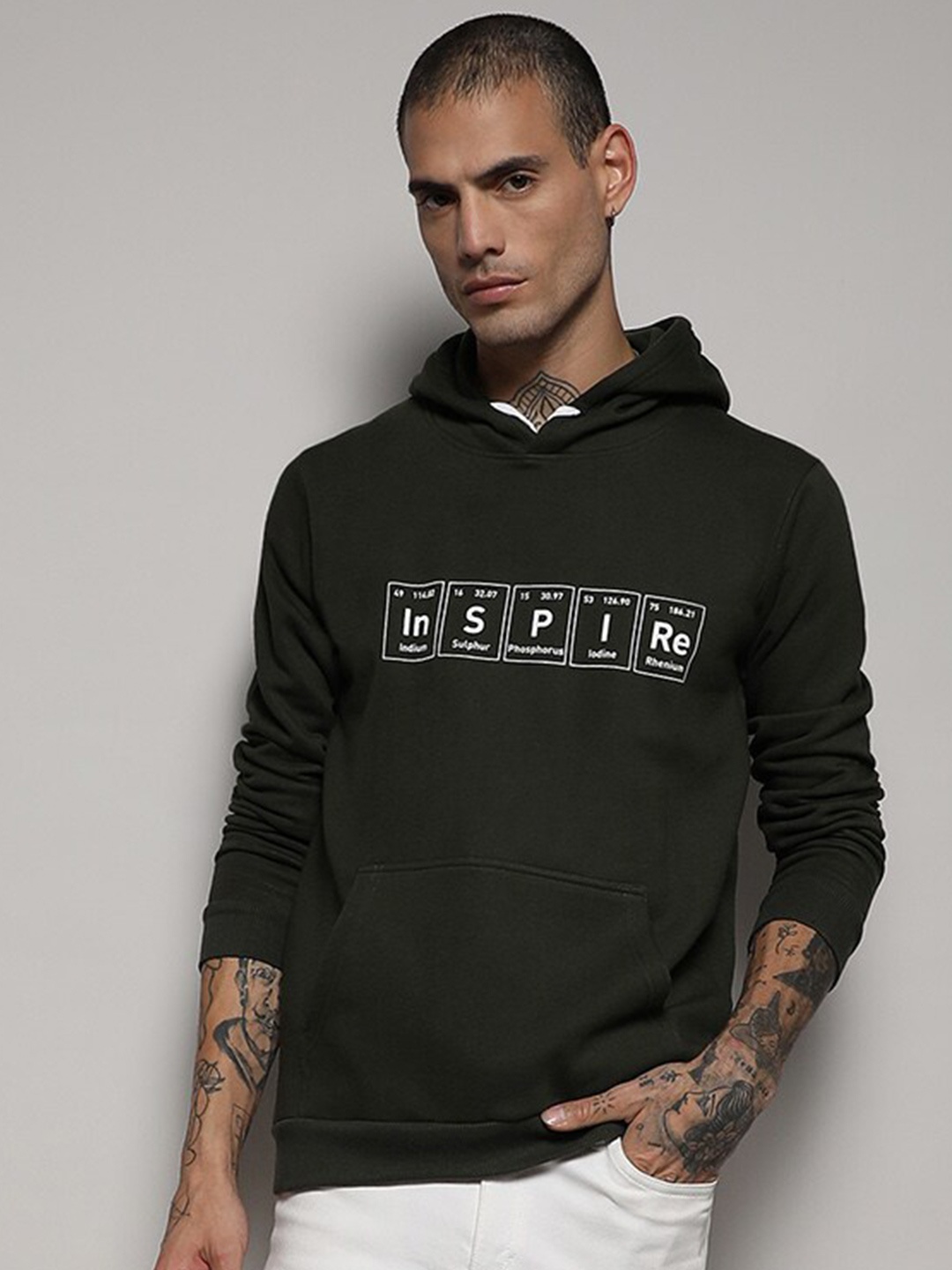 

Campus Sutra Typography Printed Hooded Cotton Sweatshirt, Green