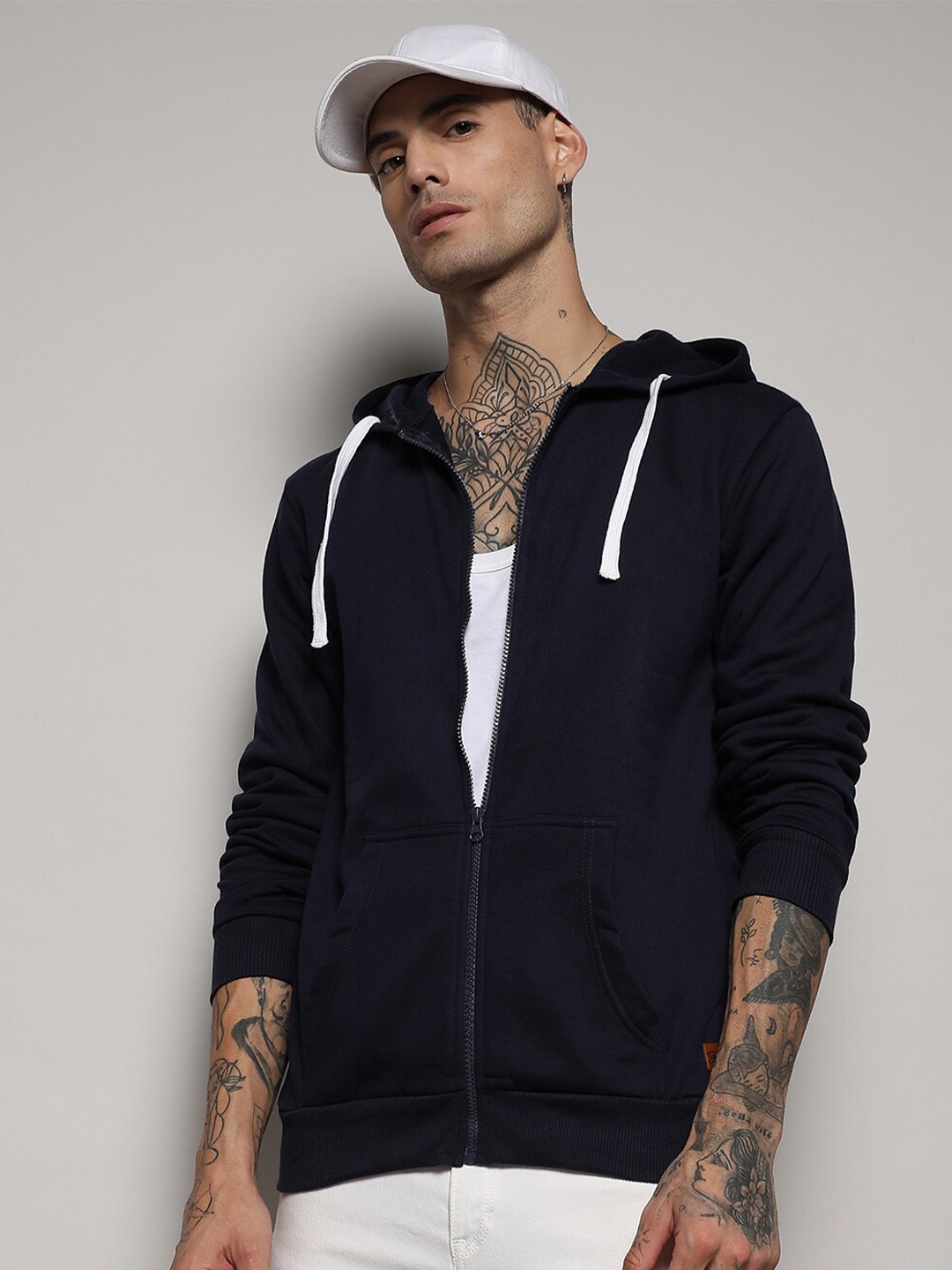 

Campus Sutra Hooded Cotton Jacket, Navy blue