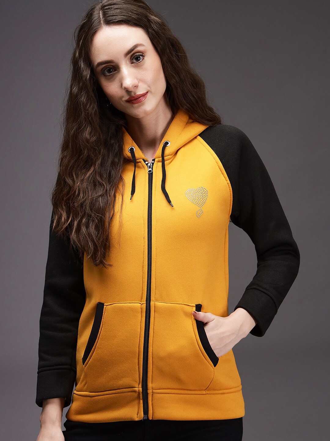 

eWools Colourblocked Hooded Front-Open Sweatshirt, Gold