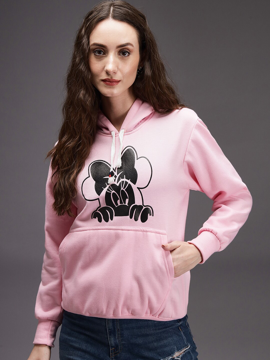 

eWools Mickey Mouse Printed Hooded Neck Long Sleeve Pullover Sweatshirt, Pink