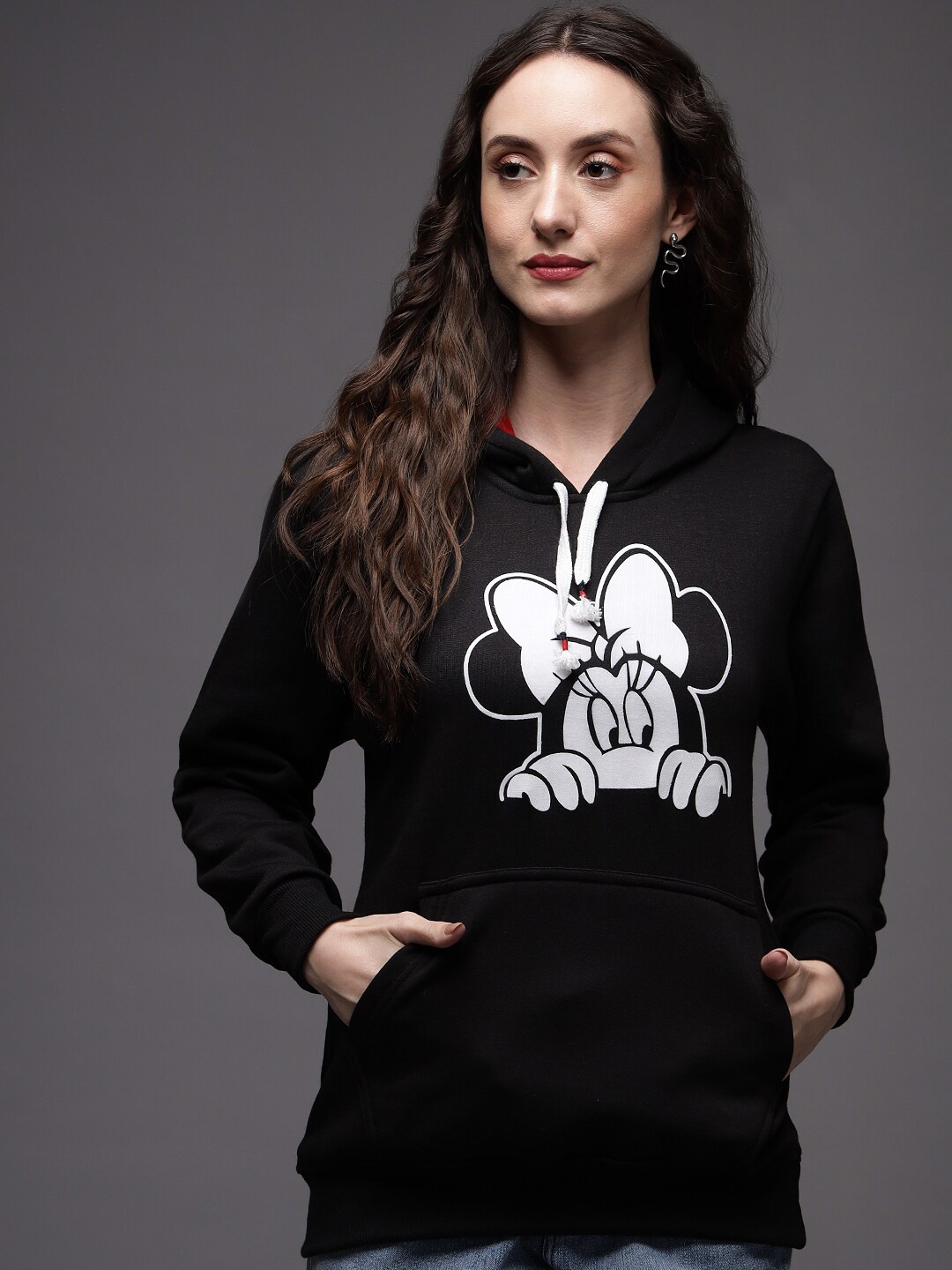 

eWools Mickey Mouse Printed Hooded Neck Long Sleeve Pullover Sweatshirt, Black