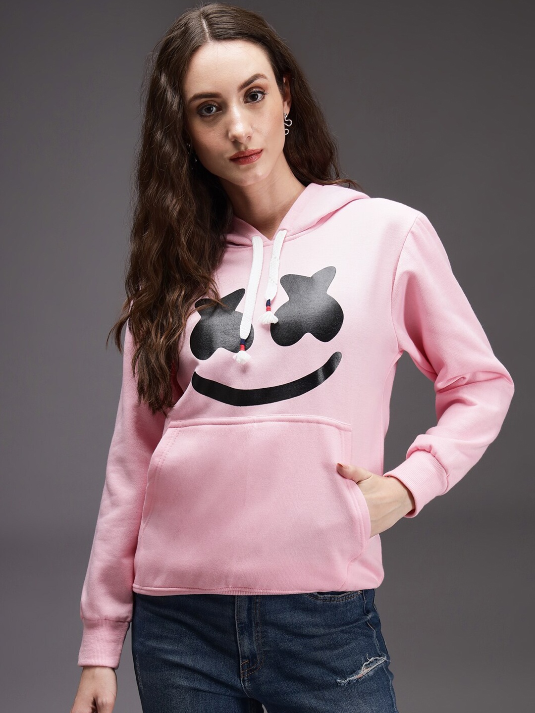 

eWools Graphic Printed Hooded Terry Pullover Sweatshirt, Pink