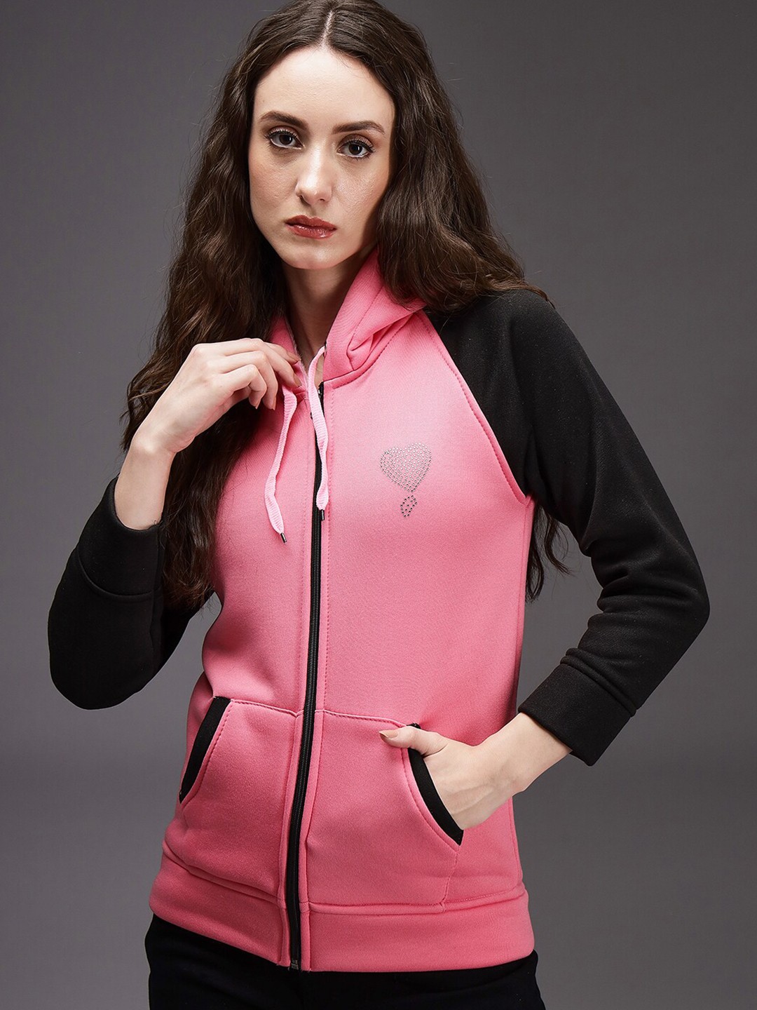 

eWools Colourblocked Hooded Terry Front-Open Sweatshirt, Pink