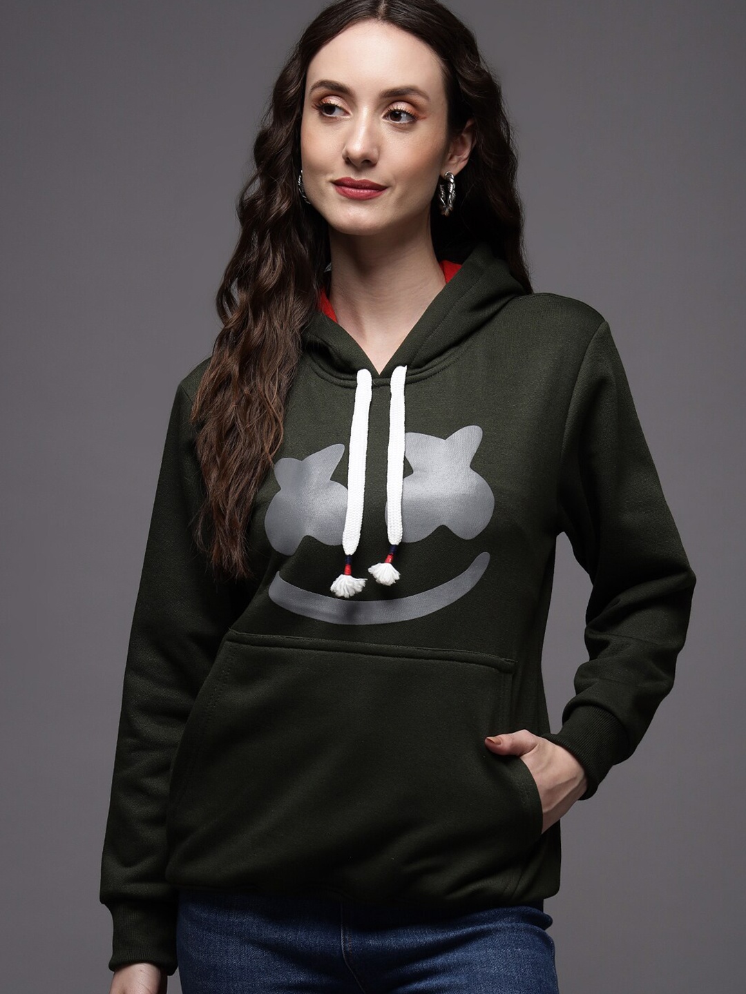 

eWools Graphic Printed Hooded Terry Pullover Sweatshirt, Olive