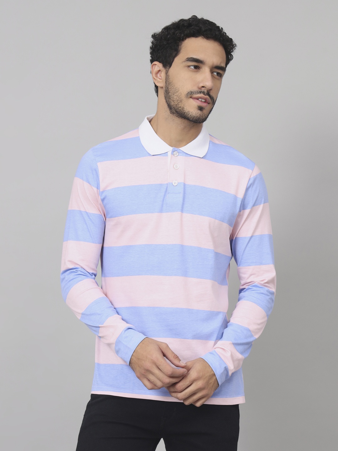 

The Dry State Striped Polo Collar Cotton T-shirt, Pink