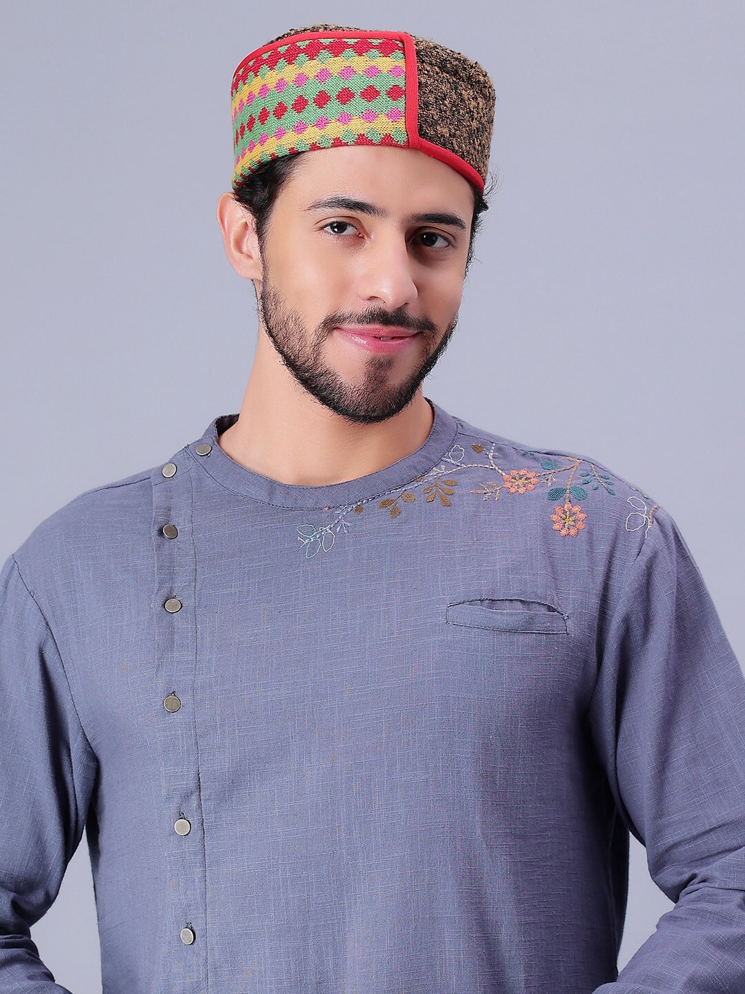 

Bharatasya Men Self Design Acrylic Himachali Cap, Brown