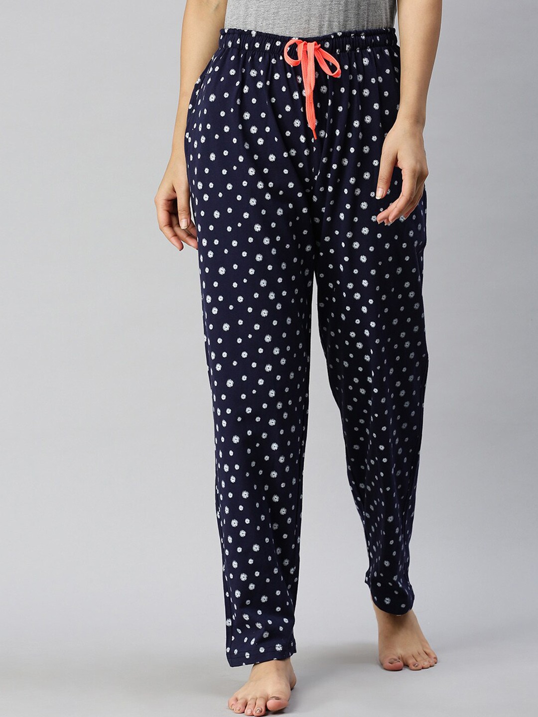 

Kryptic Women Floral Printed Pure Cotton Lounge Pants, Navy blue
