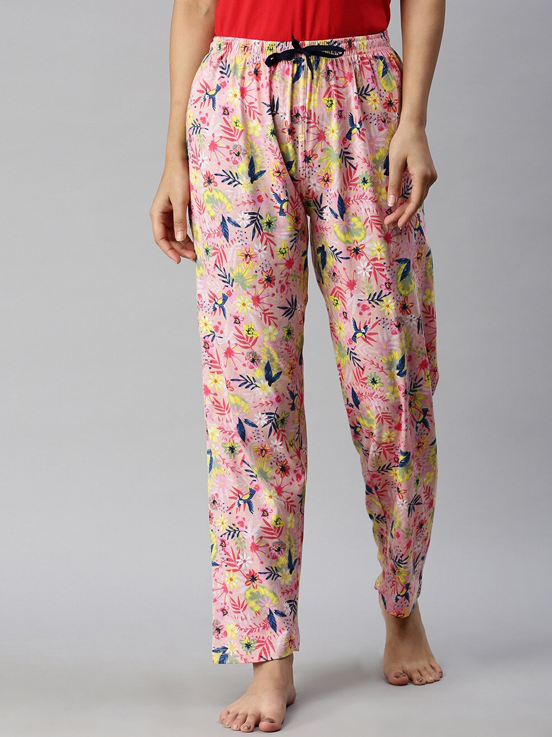 

Kryptic Women Floral Printed Pure Cotton Lounge Pants, Pink