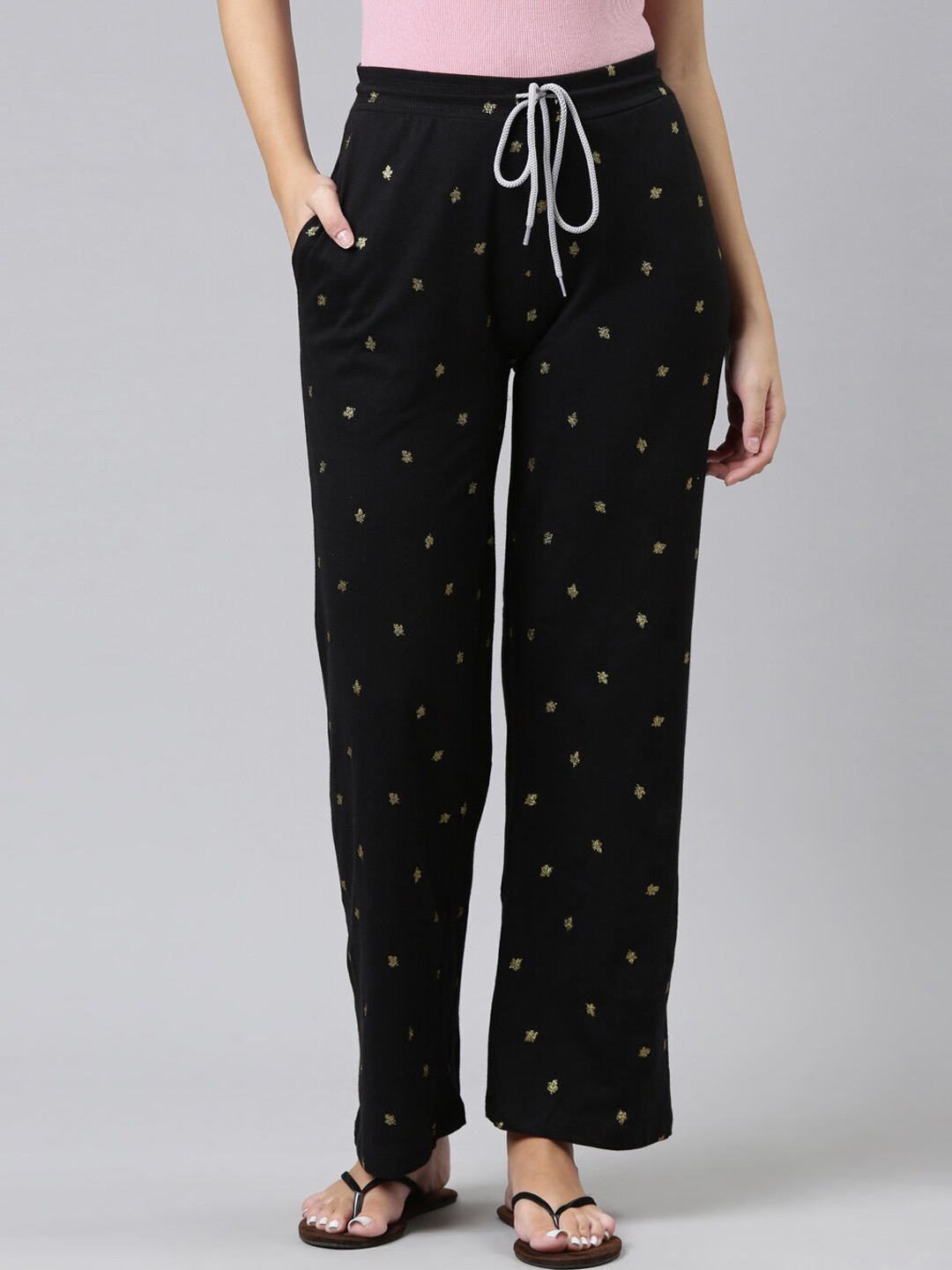 

Kryptic Women Conversational Printed Pure Cotton Lounge Pants, Black
