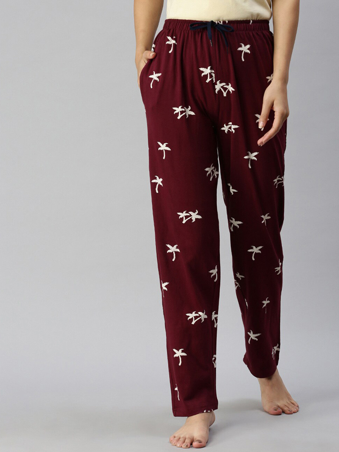 

Kryptic Women Printed Pure Cotton Lounge Pants, Maroon