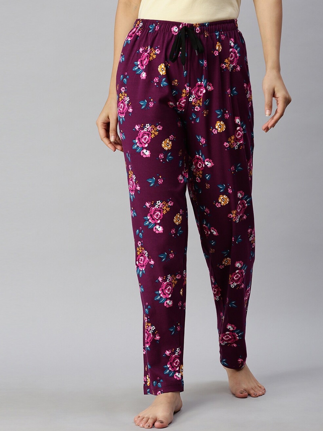 

Kryptic Women Floral Printed Pure Cotton Lounge Pants, Maroon