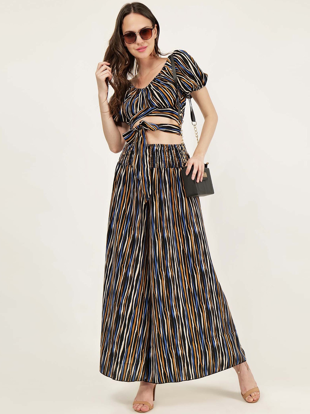 

DRIRO Striped V-Neck Top With Palazzos, Black