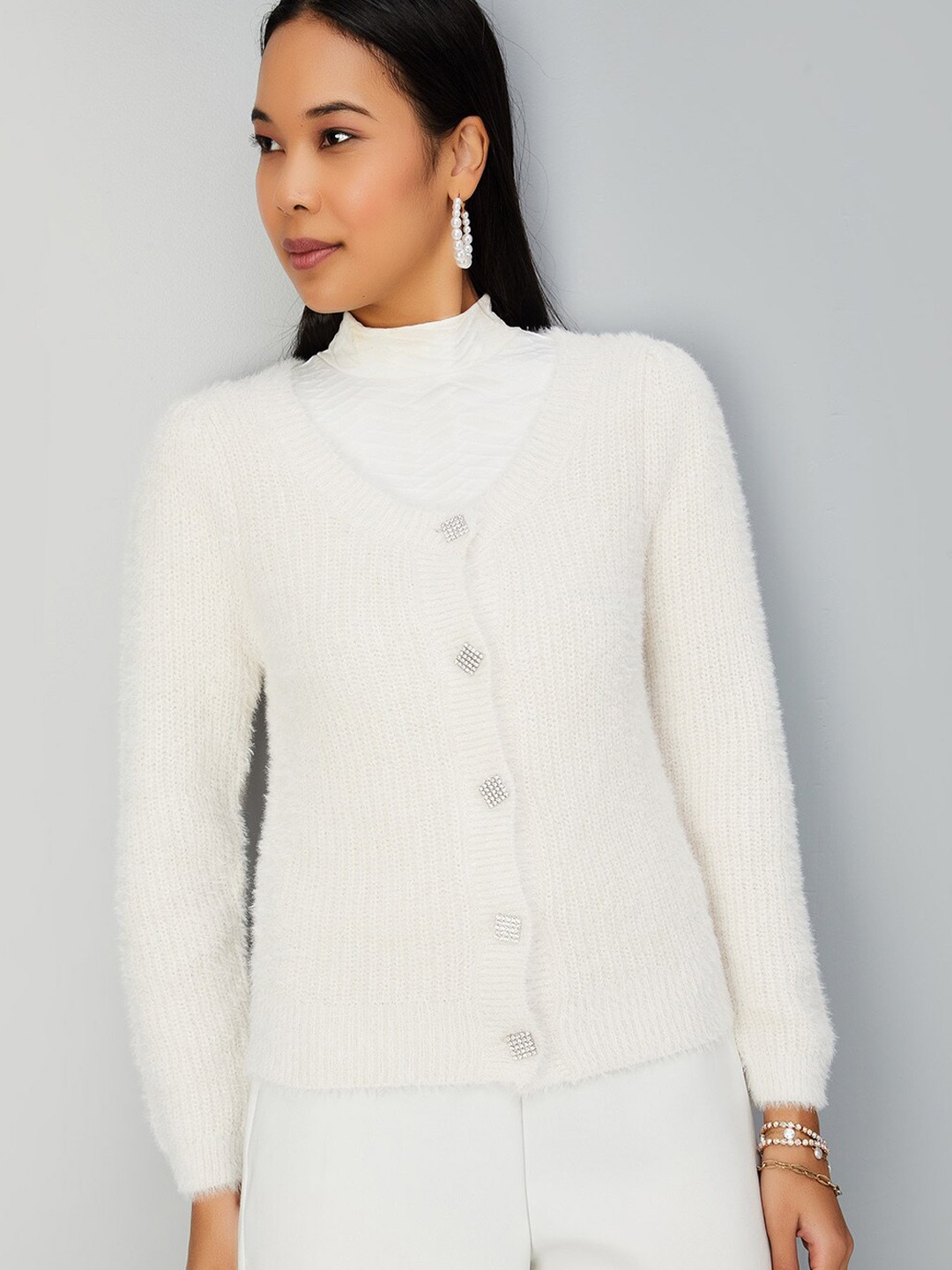 

max Cable Knit Cardigan Sweater, White