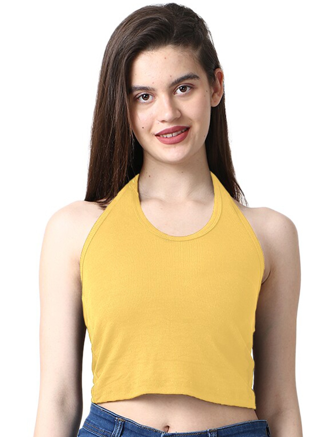 

CareDone Halter Neck Sleeveless Lyocell Crop Top, Yellow