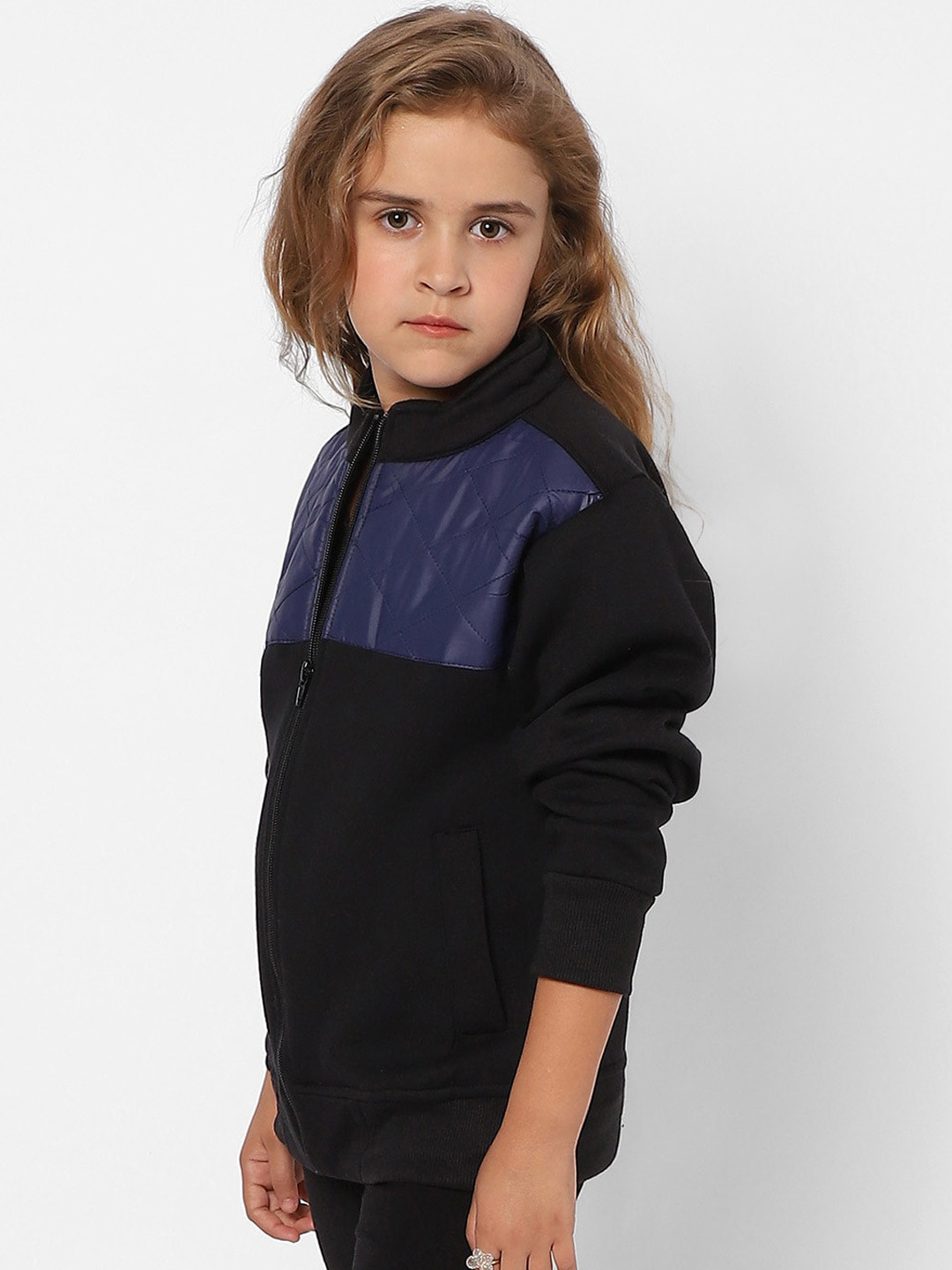 

Instafab Girls Colourblocked Windcheater Cotton Bomber Jacket, Black