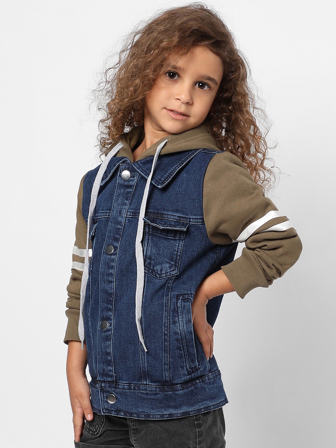 

Instafab Girls Windcheater Hooded Denim Jacket, Blue