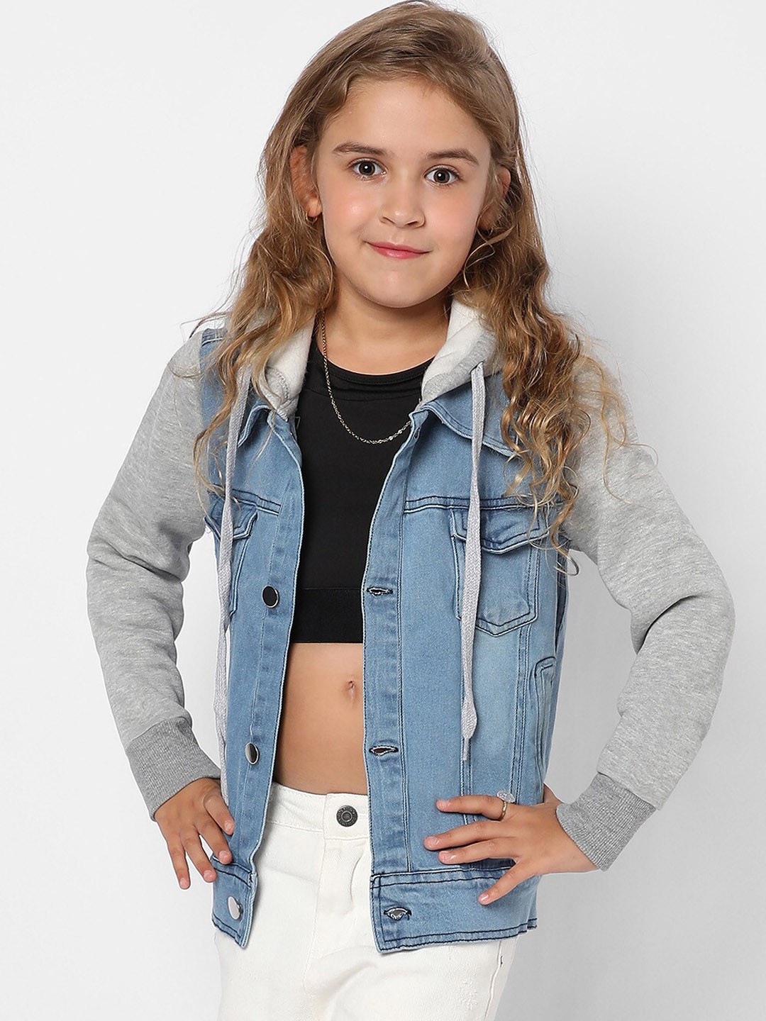 

Instafab Girls Windcheater Hooded Denim Jacket, Blue