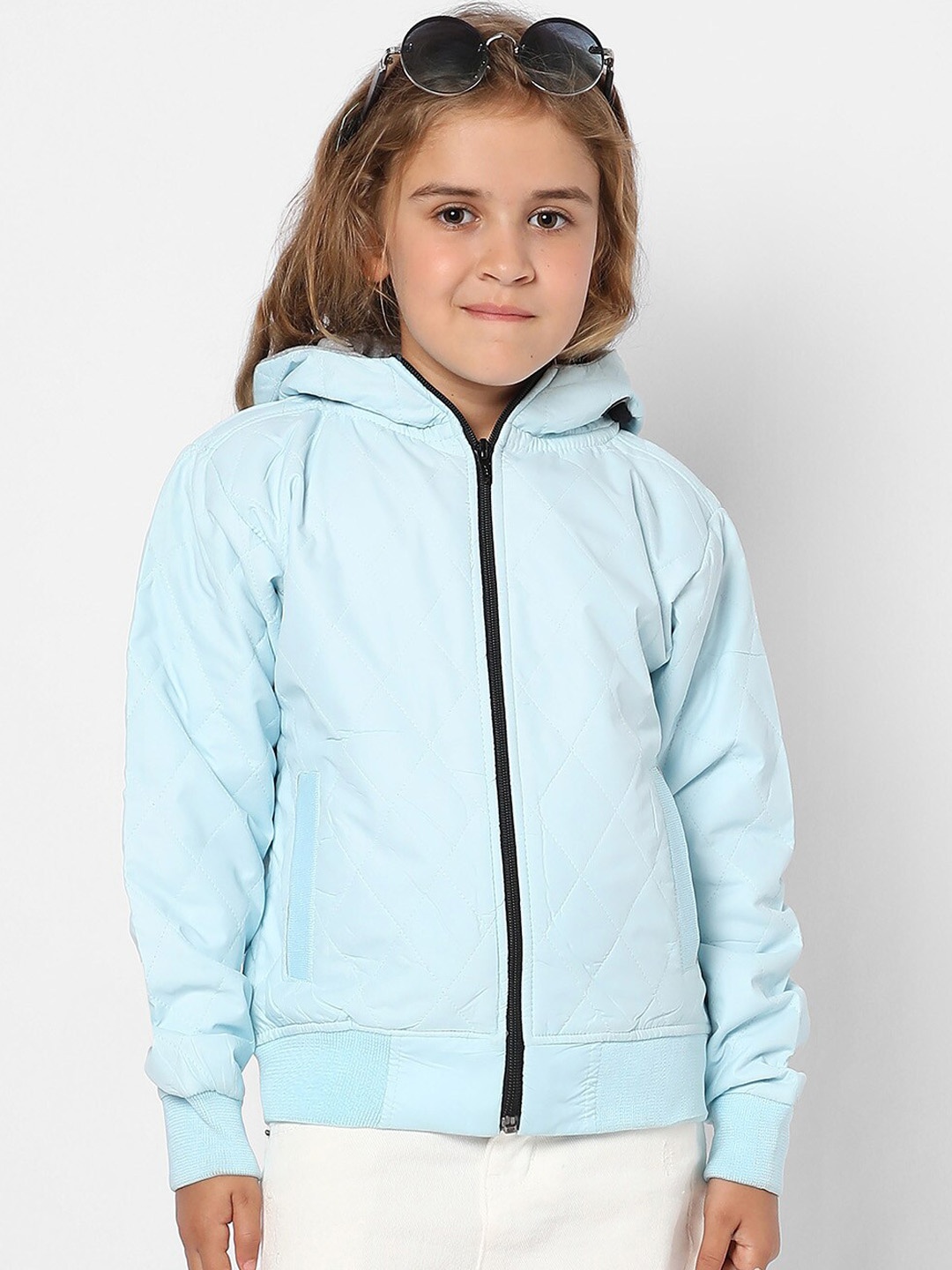 

Instafab Girls Hooded Windcheater Quilted Jacket, Blue
