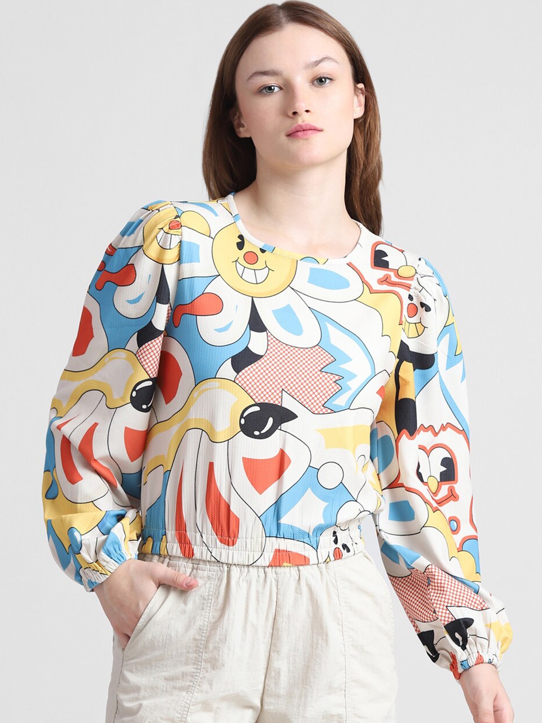 

ONLY Printed Puff Sleeves T-shirt, White