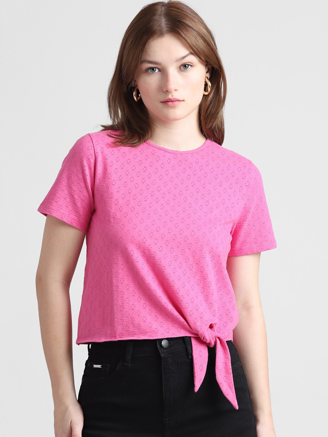 

ONLY Round Neck Cotton T-shirt, Pink